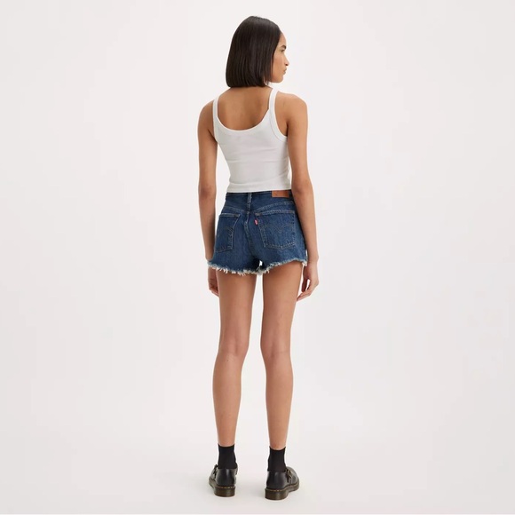 Levi's 501 Original Fit High Rise Shorts Dark Wash Distressed 28 - Picture 3 of 14